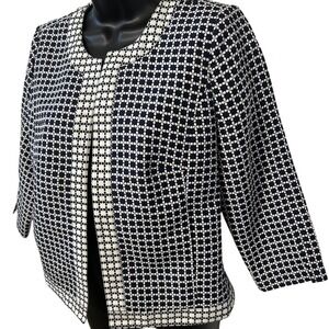 Laundry‎ by Shelli Segal Women's 3/4 Sleeve Blazer Navy White Pattern Size 6